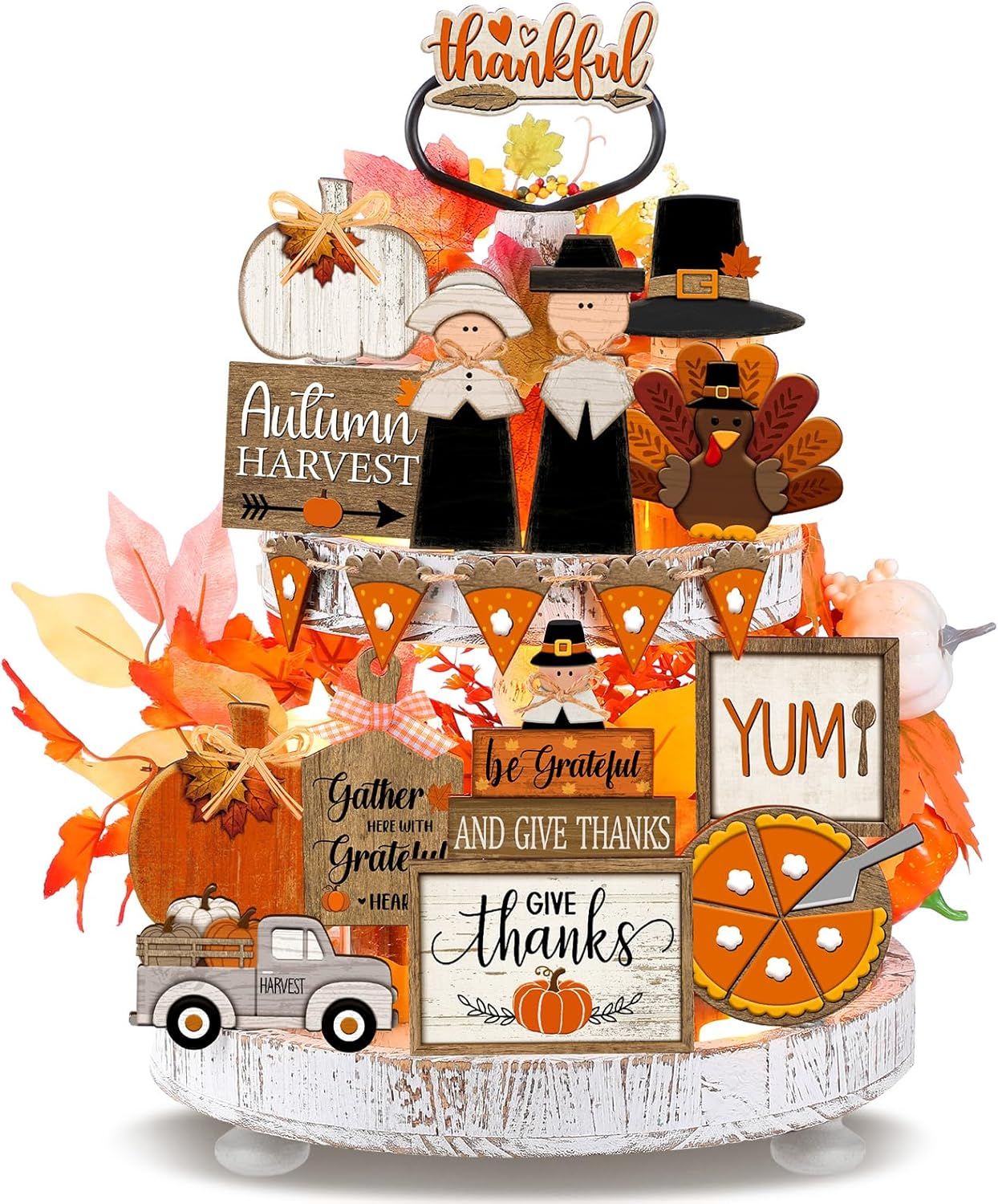 TIERED TRAY DECOR SET - 21 PIECE SET - THANKFUL