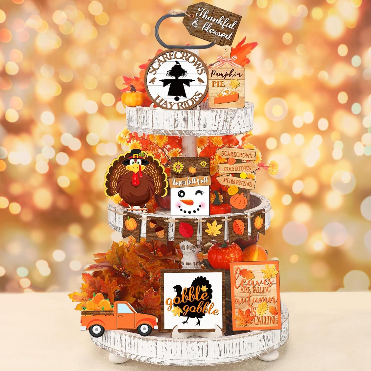 Tiered Tray Decor Set -    15 PIECE SET GOBBLE TIl YOU WOBBLE