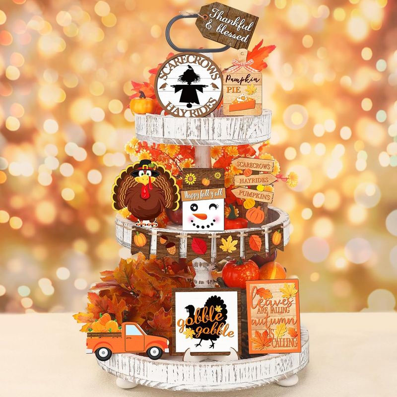 Tiered Tray Decor Set -    15 PIECE SET GOBBLE TIl YOU WOBBLE