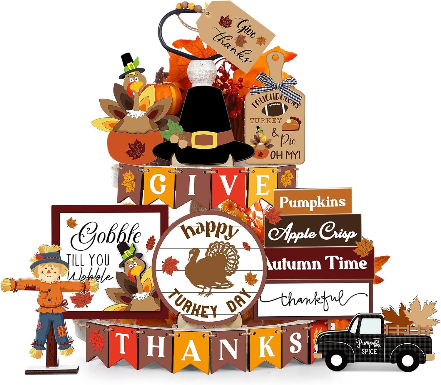 TIERED TRAY DECOR SET - 24 PIECE SET HAPPY TURKEY DAY