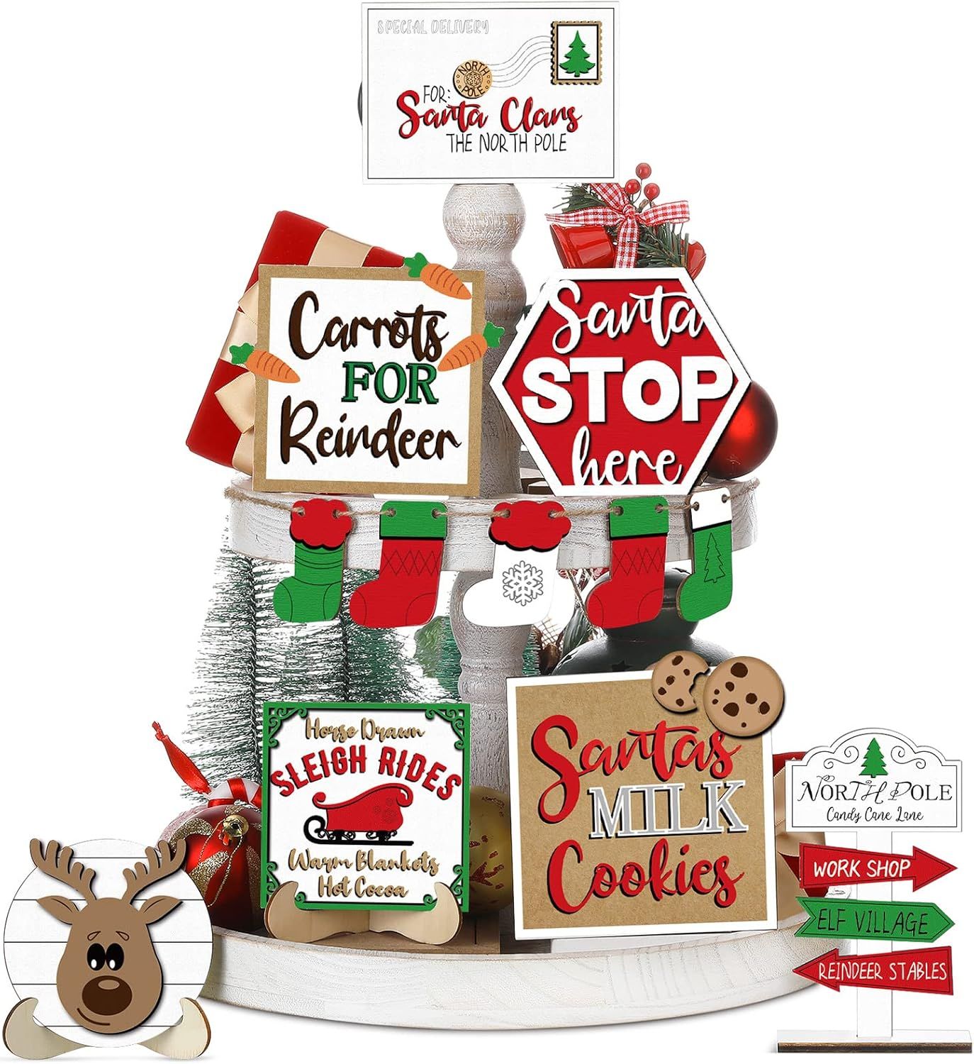 Tiered Tray Decor Set -  SANTA STOP HERE 12 PIECE SET