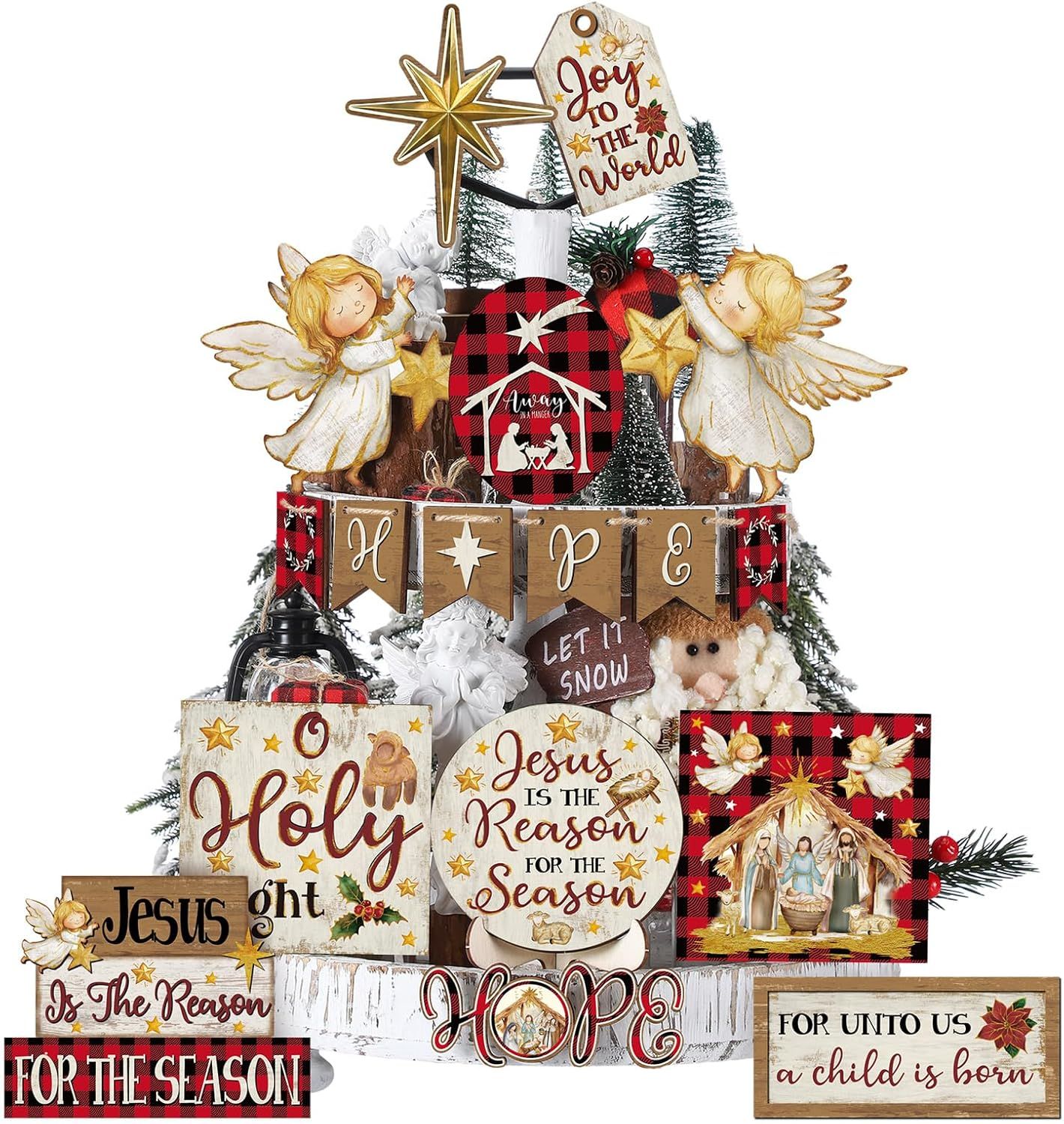 TIERED TRAY DECOR SET -  NATIVITY SCENE 17 PIECE SET