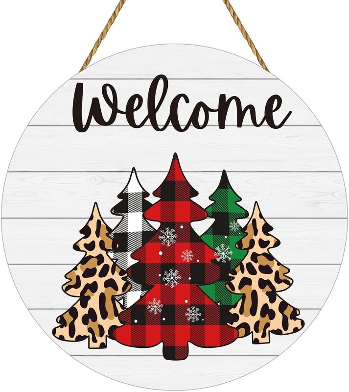 WOODEN DOOR HANGER - BUFFALO PLAID &amp; LEOPARD WELCOME