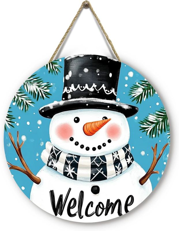 Wooden Door Hanger Wreath- BLUE SNOWMAN