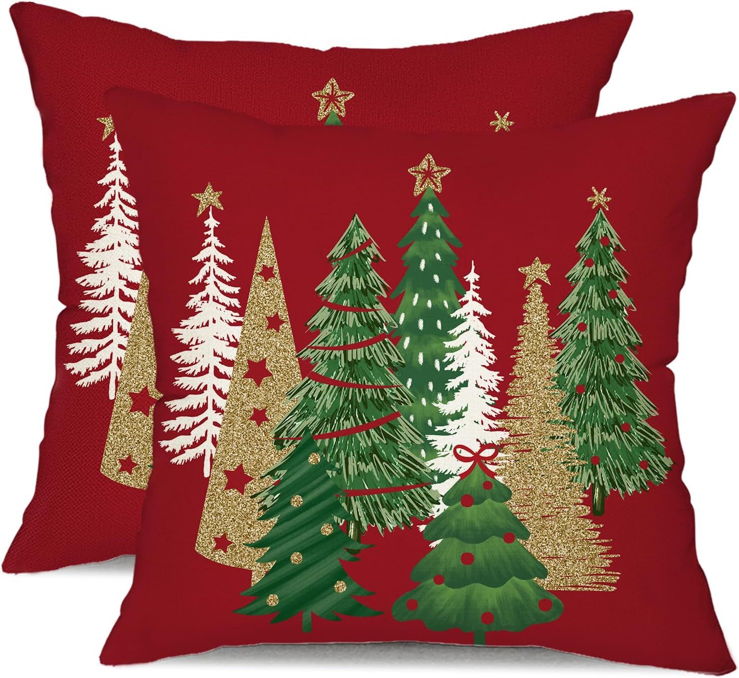 Christmas Pillow Covers 16x16 - 2 PIECE SET- RED TREES