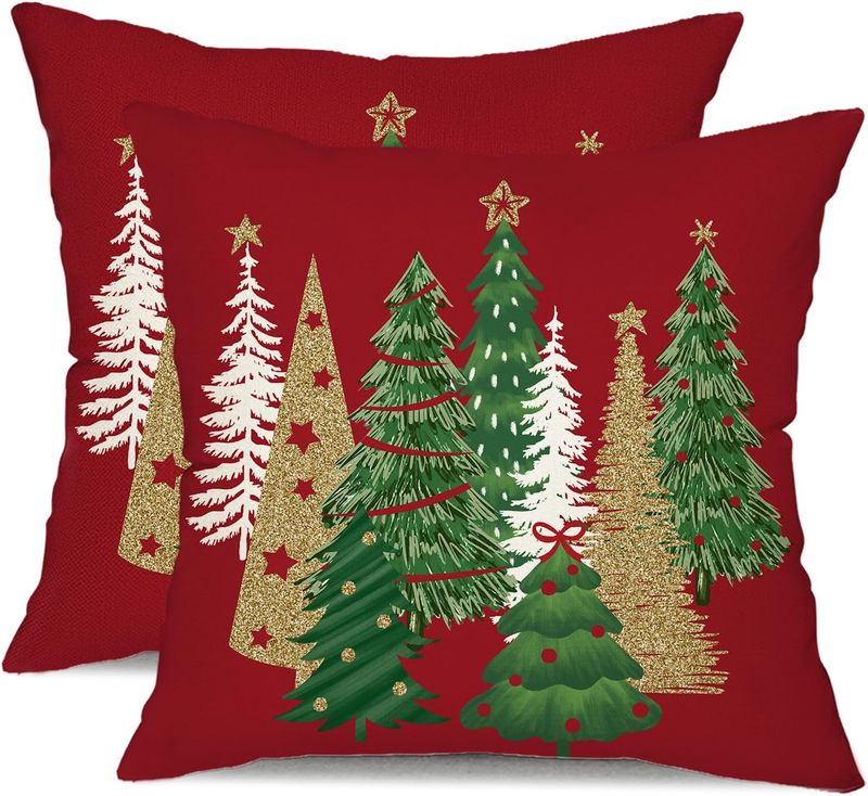 Christmas Pillow Covers 16x16 - 2 PIECE SET- RED TREES