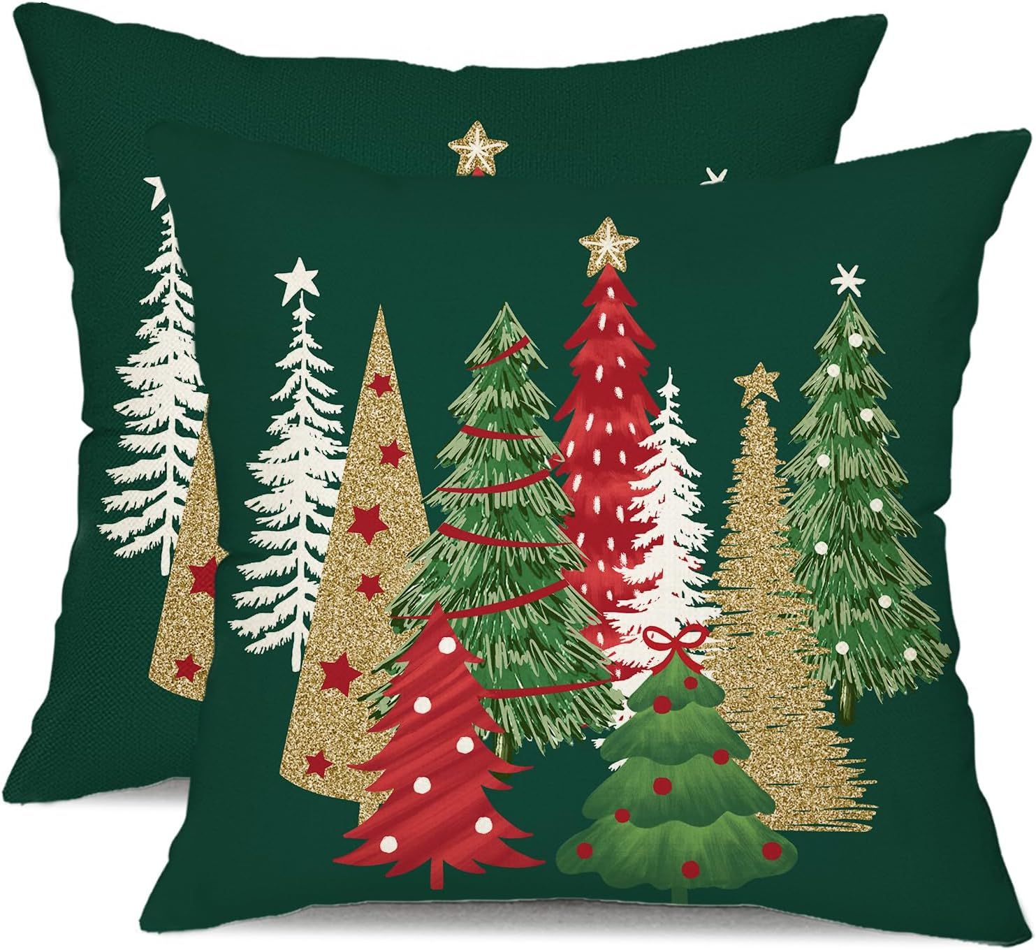 Christmas Pillow Covers 16x16 - 2 PIECE SET GREEN TREES