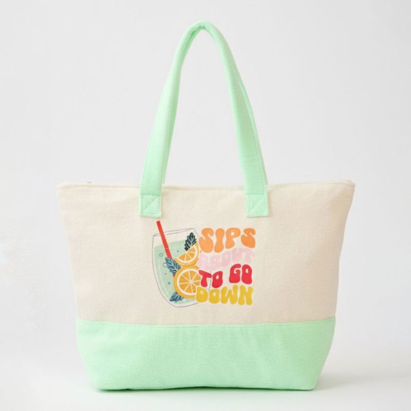 Message Drink Graphic Printed Terry Tote Bag - SIPS TO GO