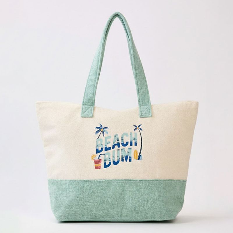 Message Terry Tote Beach Bag - BEACH BUM