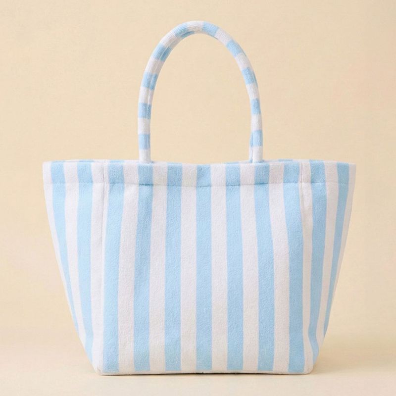 Striped Terry Tote Beach Bag - BLUE