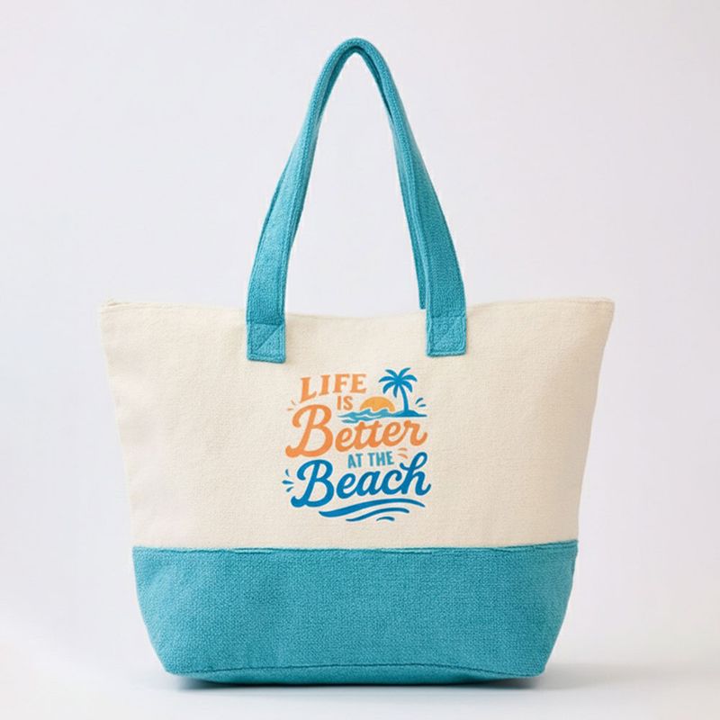 Message Terry Tote Beach Bag - LIFE IS BETTER AT THE BEACH?