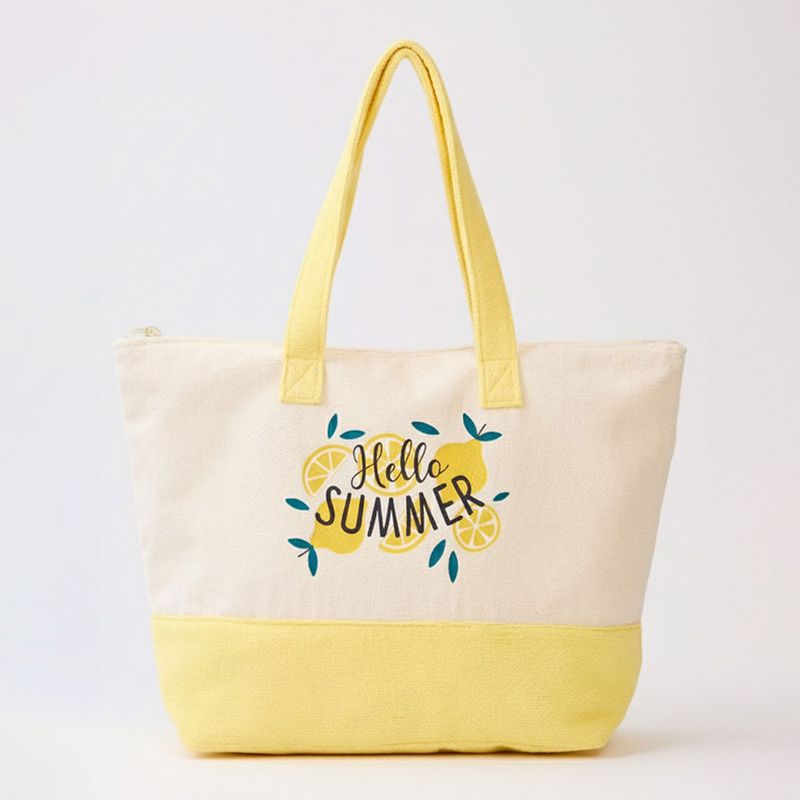 Message Citrus Graphic Printed Terry Tote Beach Bag - HELLO SUMMER