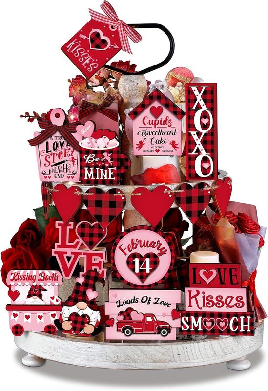 Tiered Tray Decor Set -    20 PIECE SET - PLAID