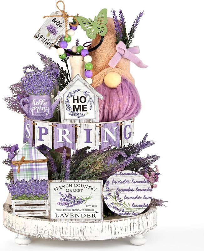 TIERED TRAY DECOR SET -  17 PIECE SET - SPRING LAVENDER