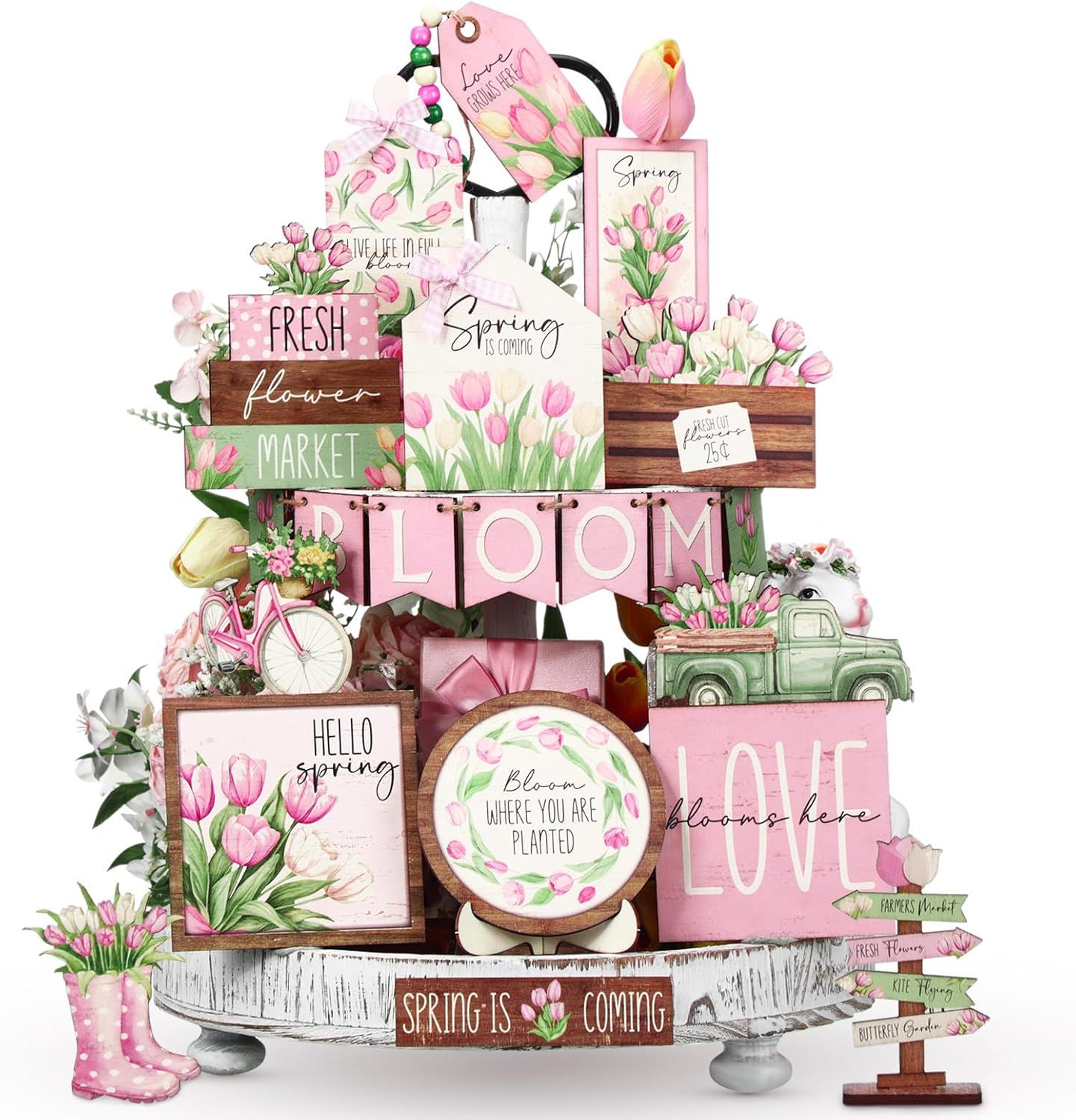 TIERED TRAY DECOR SET -  17 PIECE SET - BLOOM TULIPS