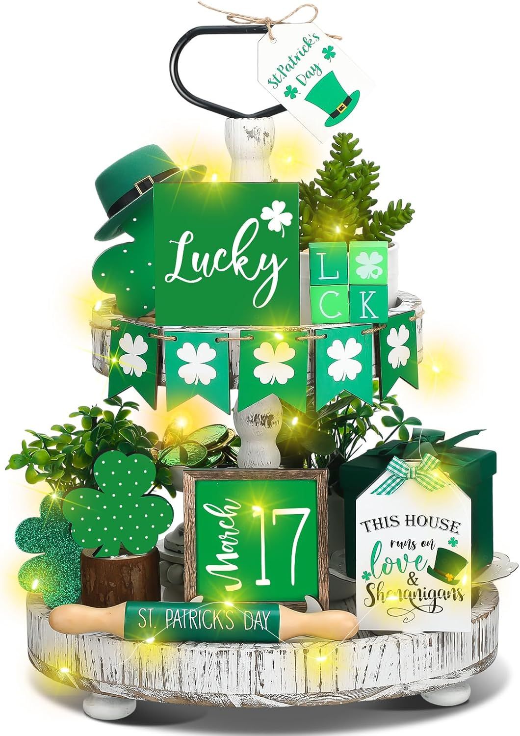 TIERED TRAY DECOR SET - 15 PIECE SET - SHAMROCK