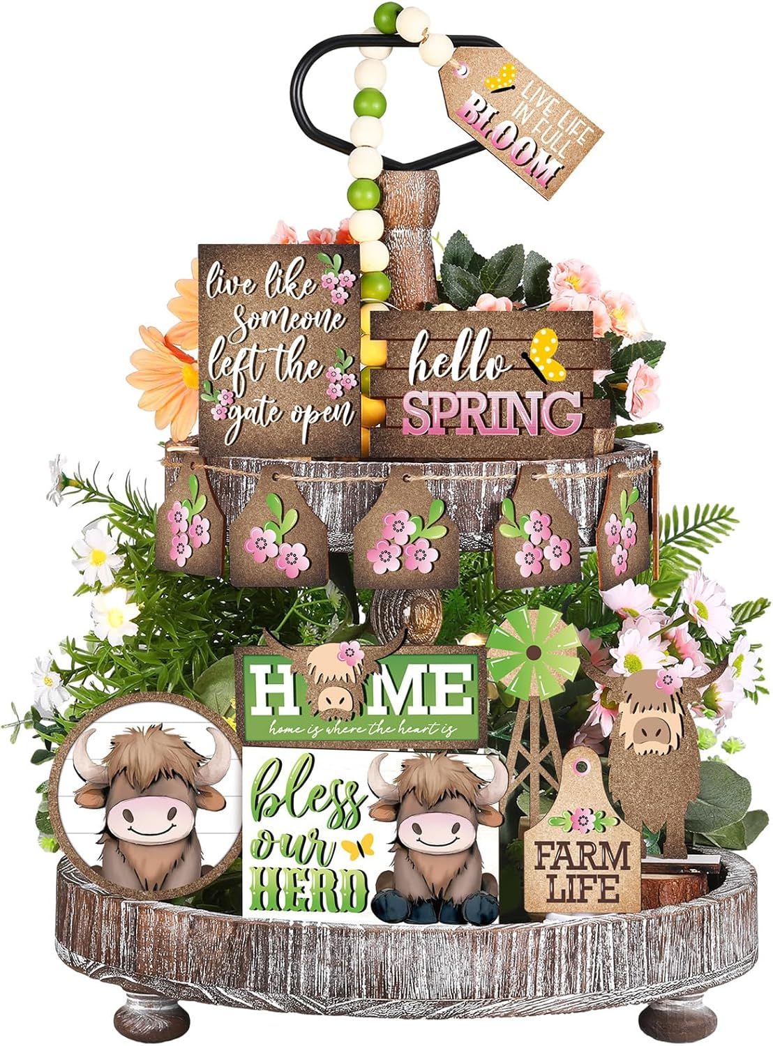 TIERED TRAY DECOR SET -    20 PIECE SET - HIGHLAND COW