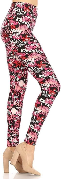 PLUS SIZED HIGH WAISTED LEGGINGS - PINK HEARTS