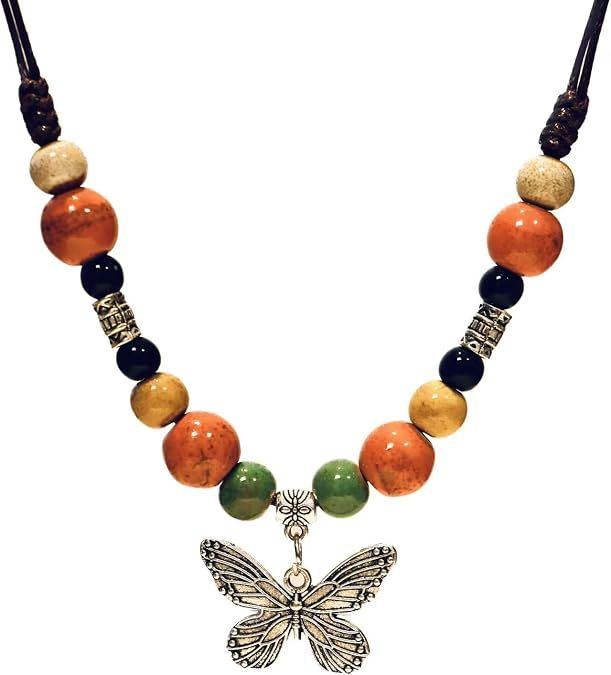 Colorful Beaded Necklace with Butterfly  Accent