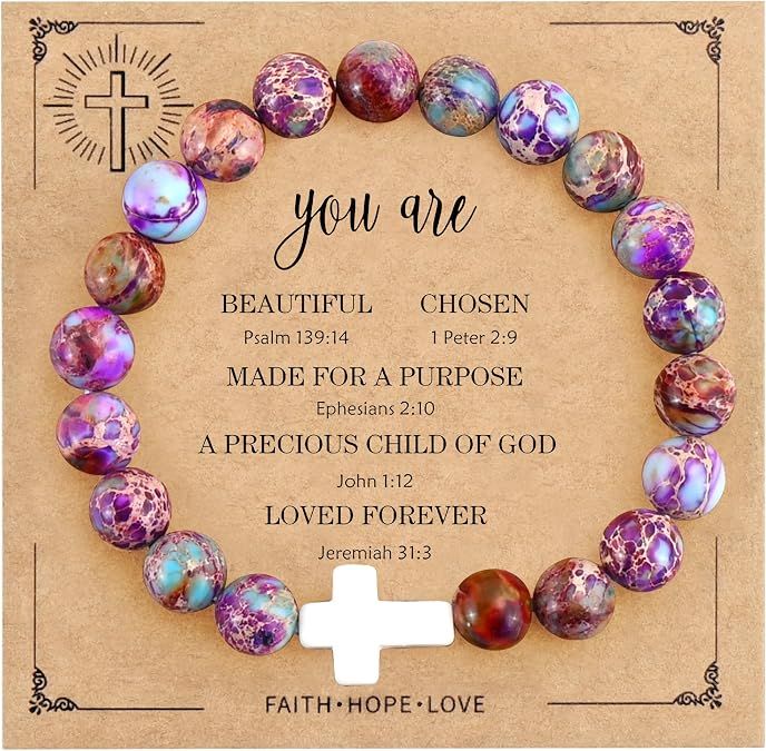 Beaded Cross Bracelet - PURPLE