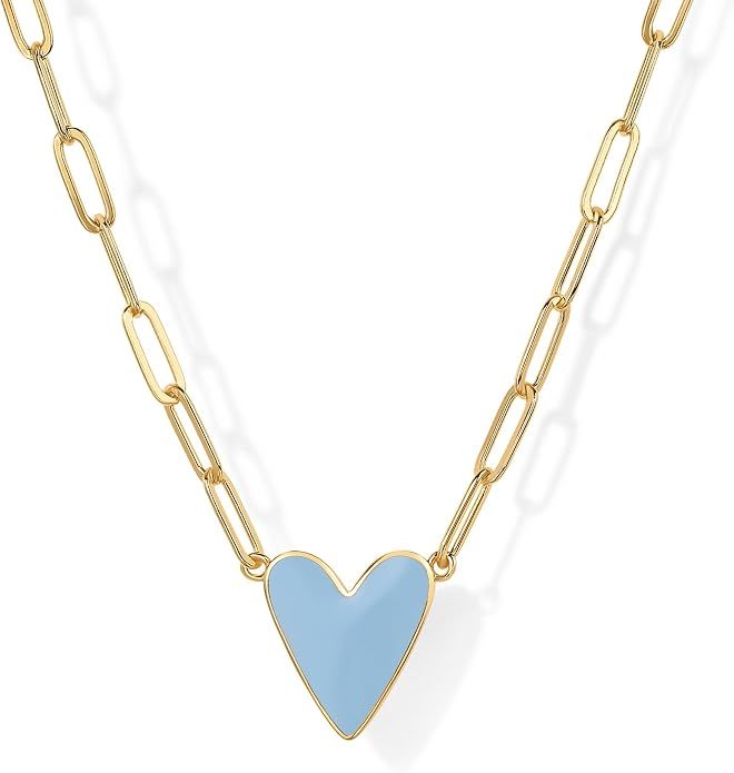 14K Gold Plated Heart Enamel Pendant Necklace - BLUE