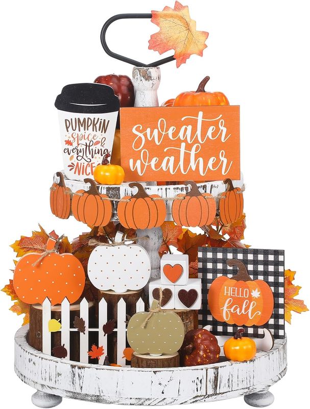 Tiered Tray Decor Set -  15  PIECE SET-  SWEATER WATHER PLAID