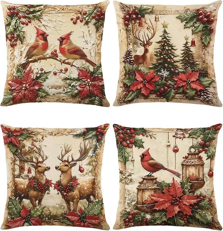 Christmas Pillow Covers 18x18 - 4 PIECE SET- CARDINALS