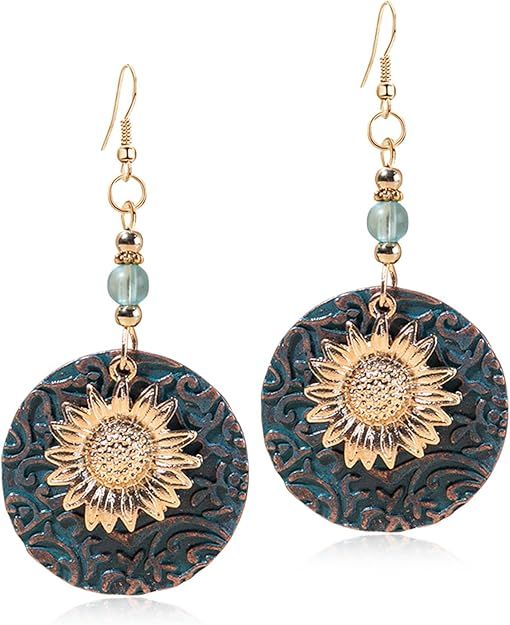 Bronze Double Layer Sunflower Beaded Earrings