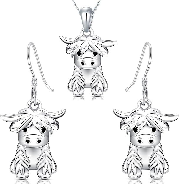 Highland Cow Necklace and Earrings Set - SILVER