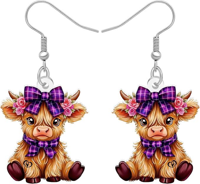Highland Cow Earrings - PURPLE