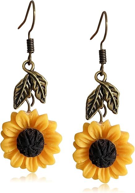 3 D Sunflower Dangle Style Earrings - VINTAGE GOLD