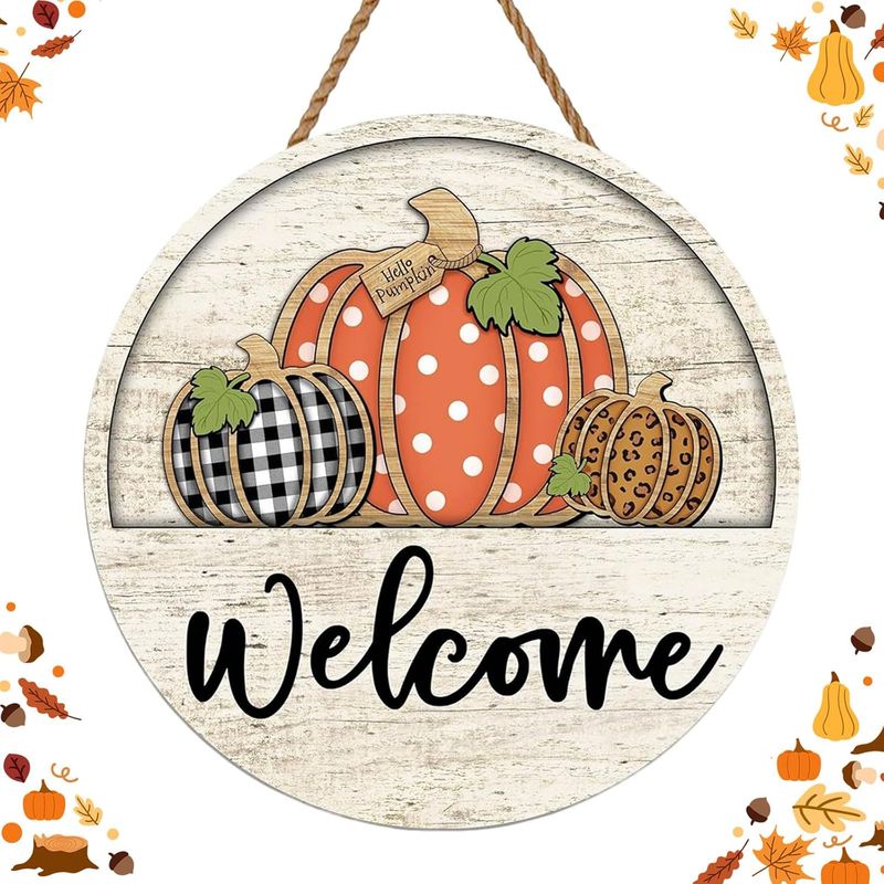 WOODEN DOOR HANGER - WELCOME FALL PUMPKINS