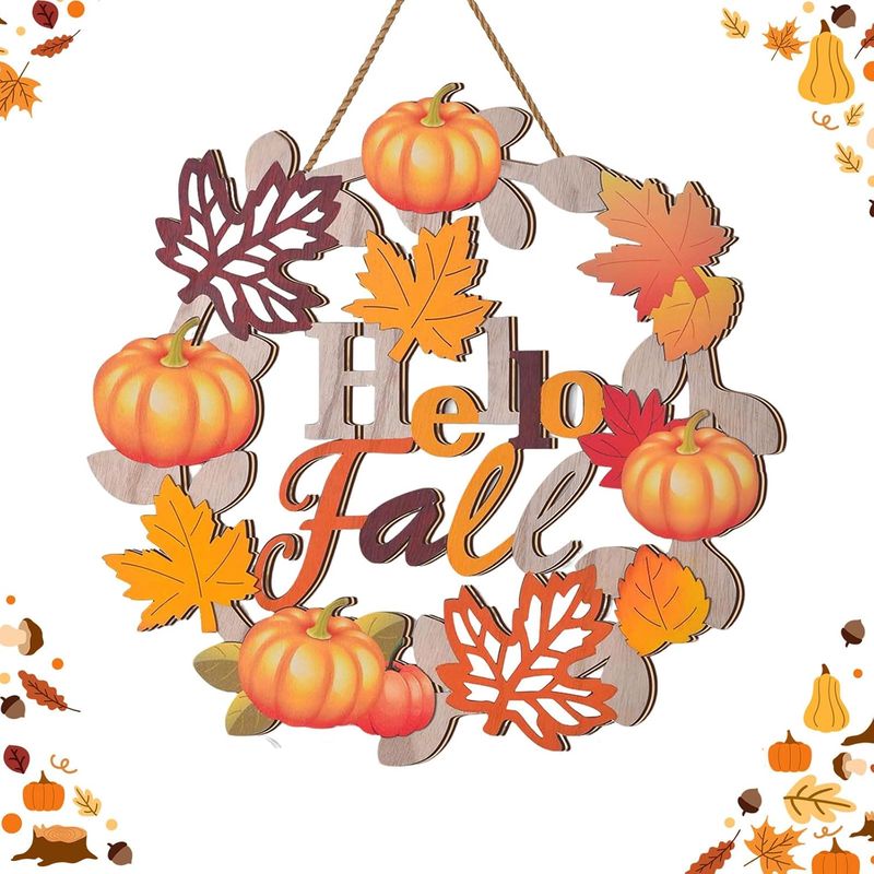 Wooden Door Hanger Wreath- HELLO FALL CUTOUT