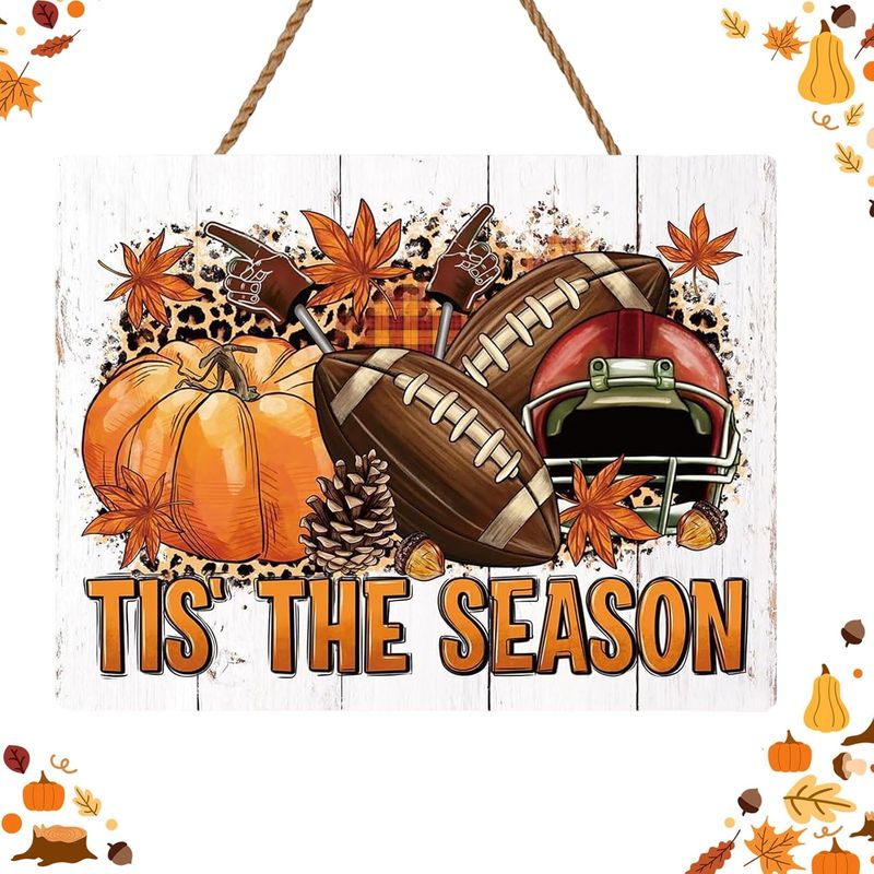 WOODEN DOOR HANGER - TIS THE SEASON FOOTBALL