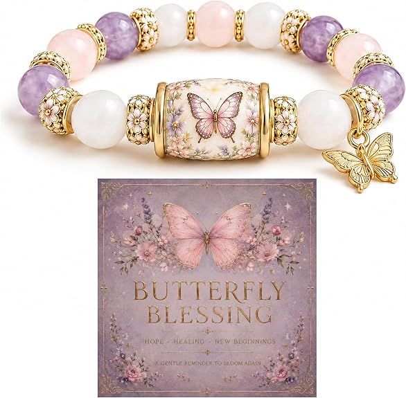 Natural Stone Beaded Stretch Bracelet - BUTTERFLY