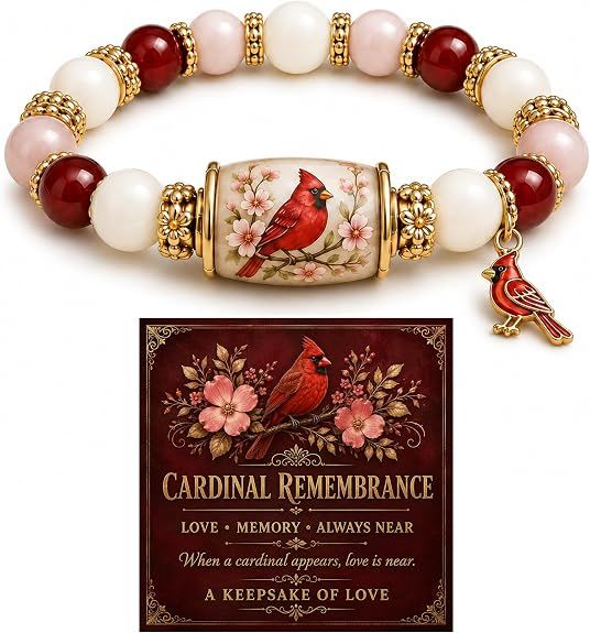 Natural Stone Beaded Stretch Bracelet - CARDINAL