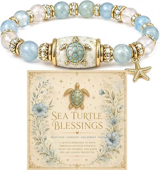 Natural Stone Beaded Stretch Bracelet - SEA TURTLE