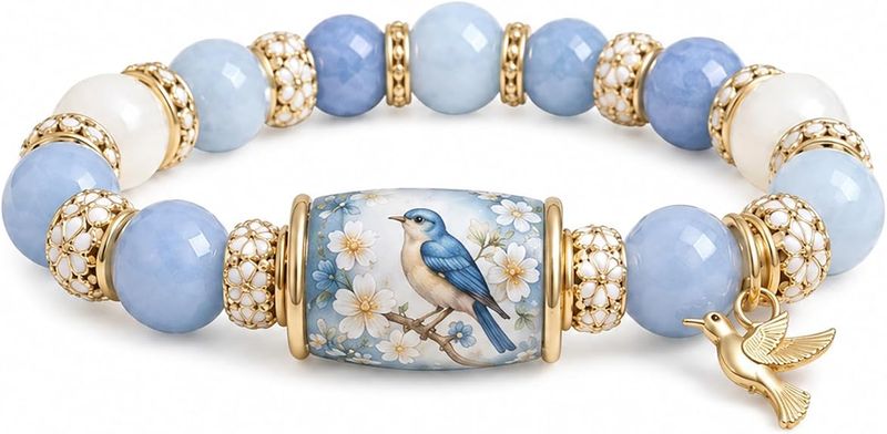 Natural Stone Beaded Stretch Bracelet - BLUE BIRD