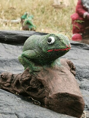 Green Chameleon on a Log Statue