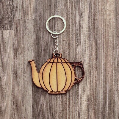 Tea Pot Wooden Keychain