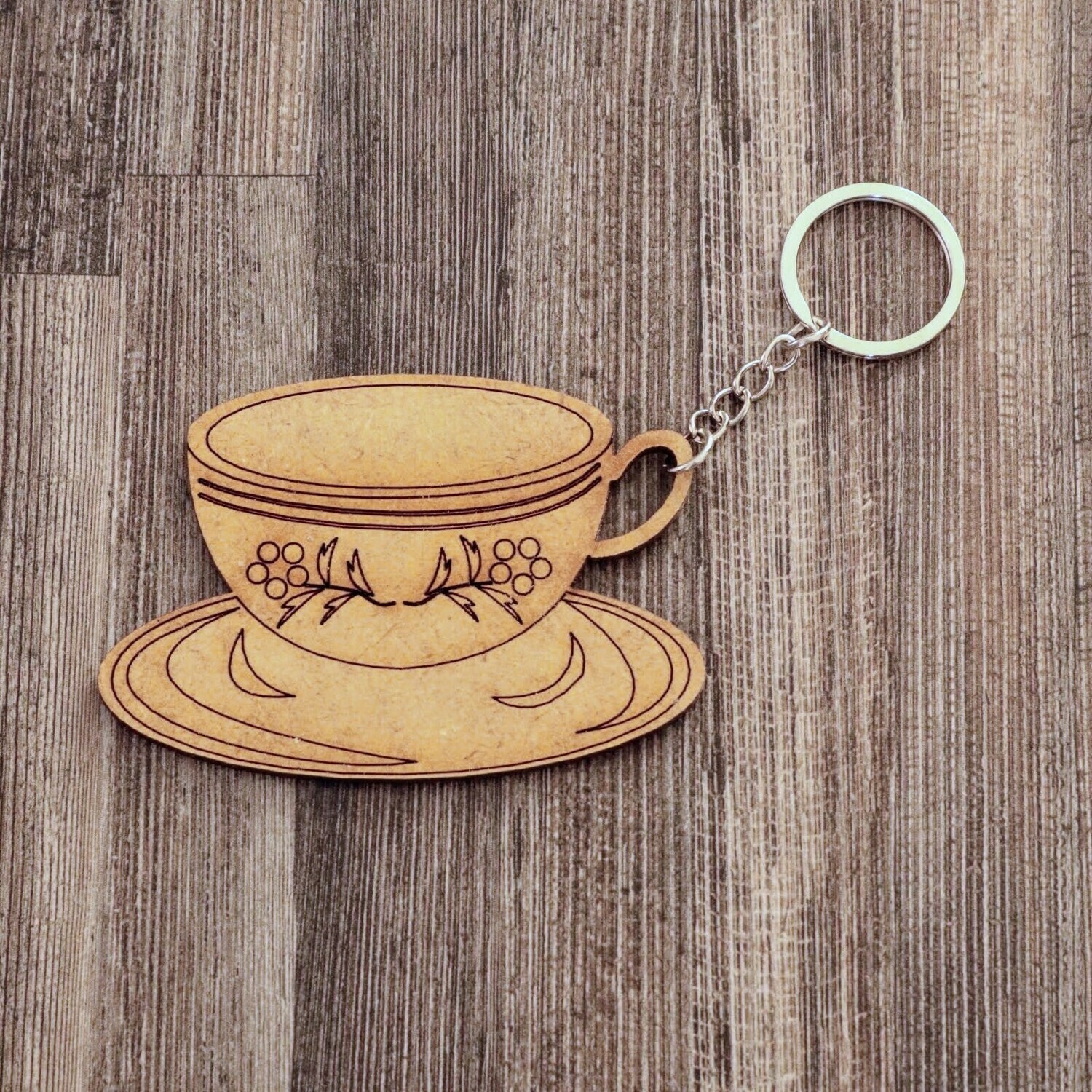 Tea Cup Wooden Keychain
