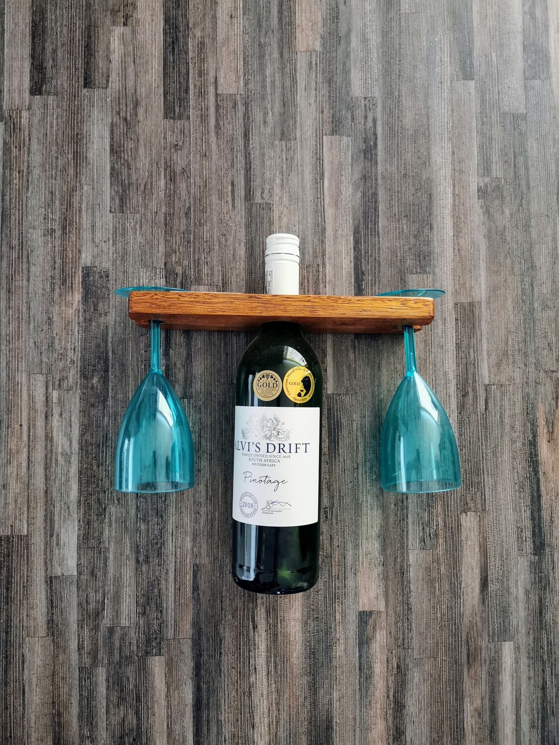 Wine Bottle and Dual Wine Cup Wooden Holder