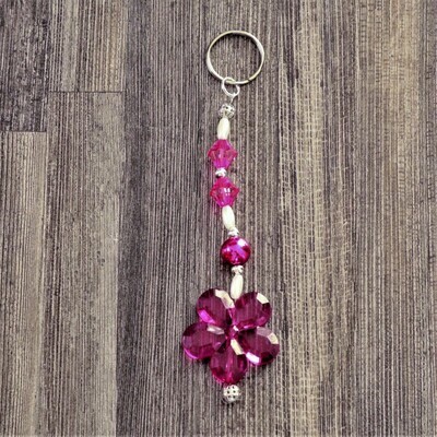 Purple Bead Flower Keychain