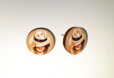 Dome stud earrings: Woman with White Hat
