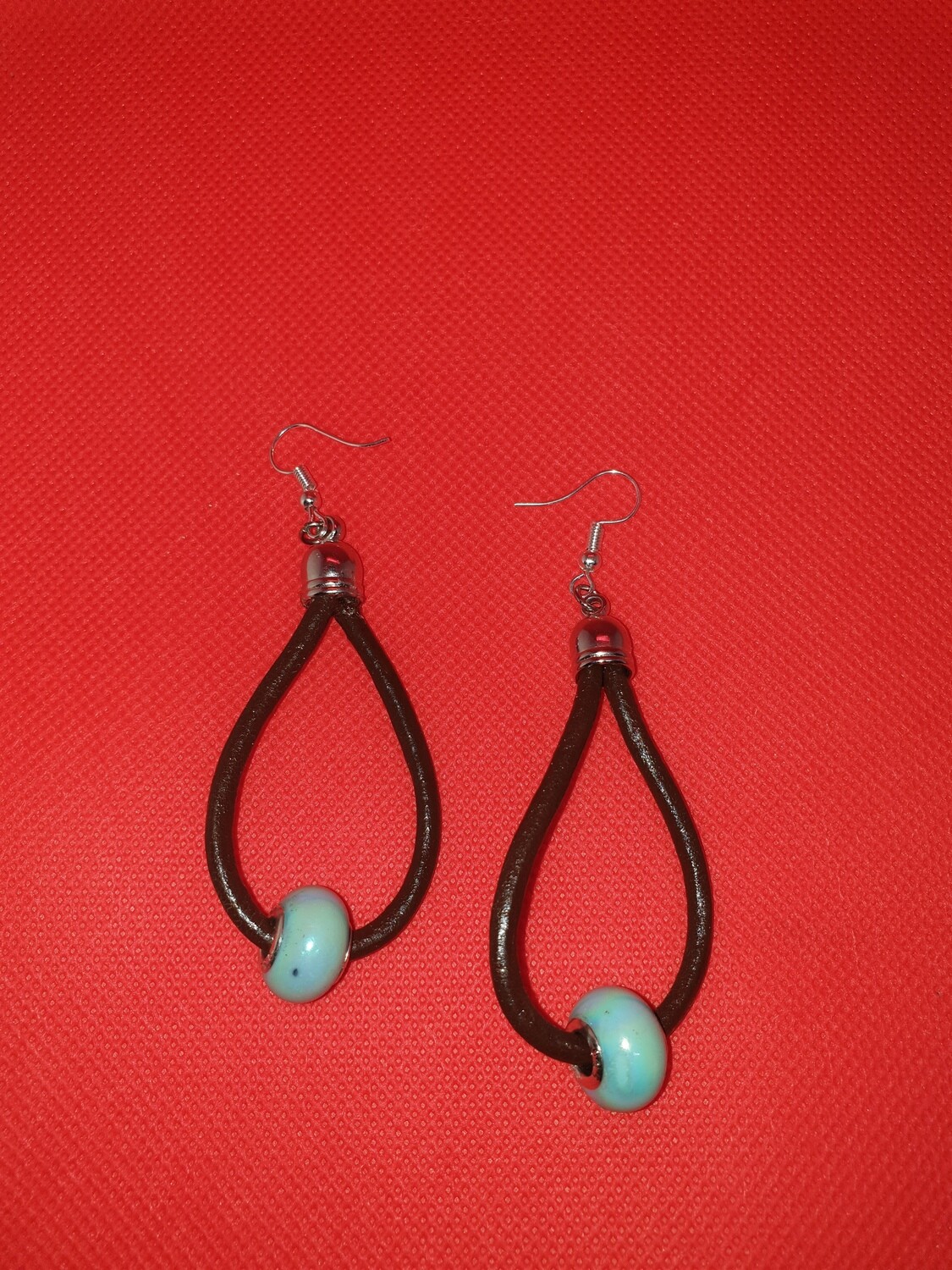 Leather earrings blue hoop