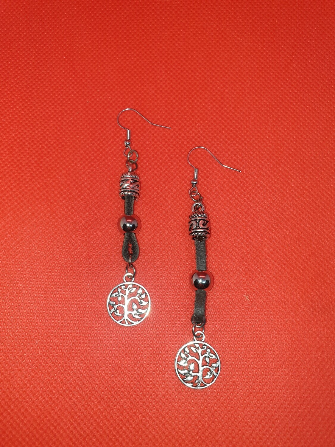 Leather earrings dangle tree of life