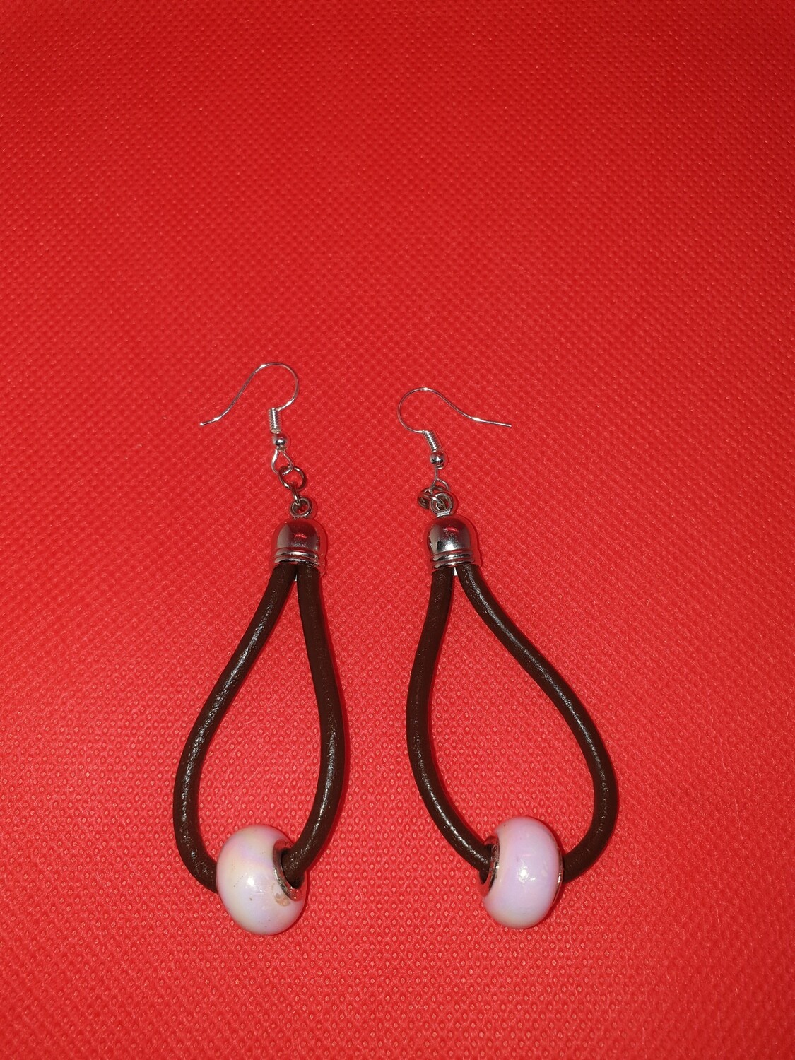 Leather earrings pink hoop