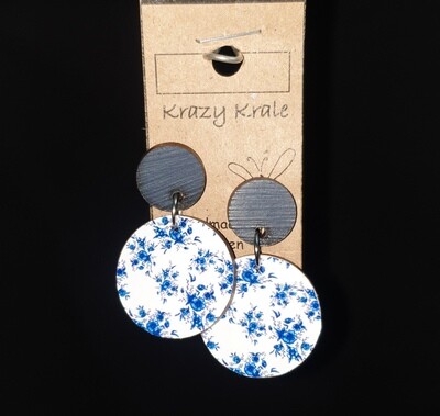 Picture earrings : blue & white flower