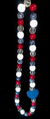 Wooden necklace : red, white & denim