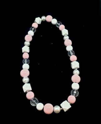 Wooden necklace : pink & white